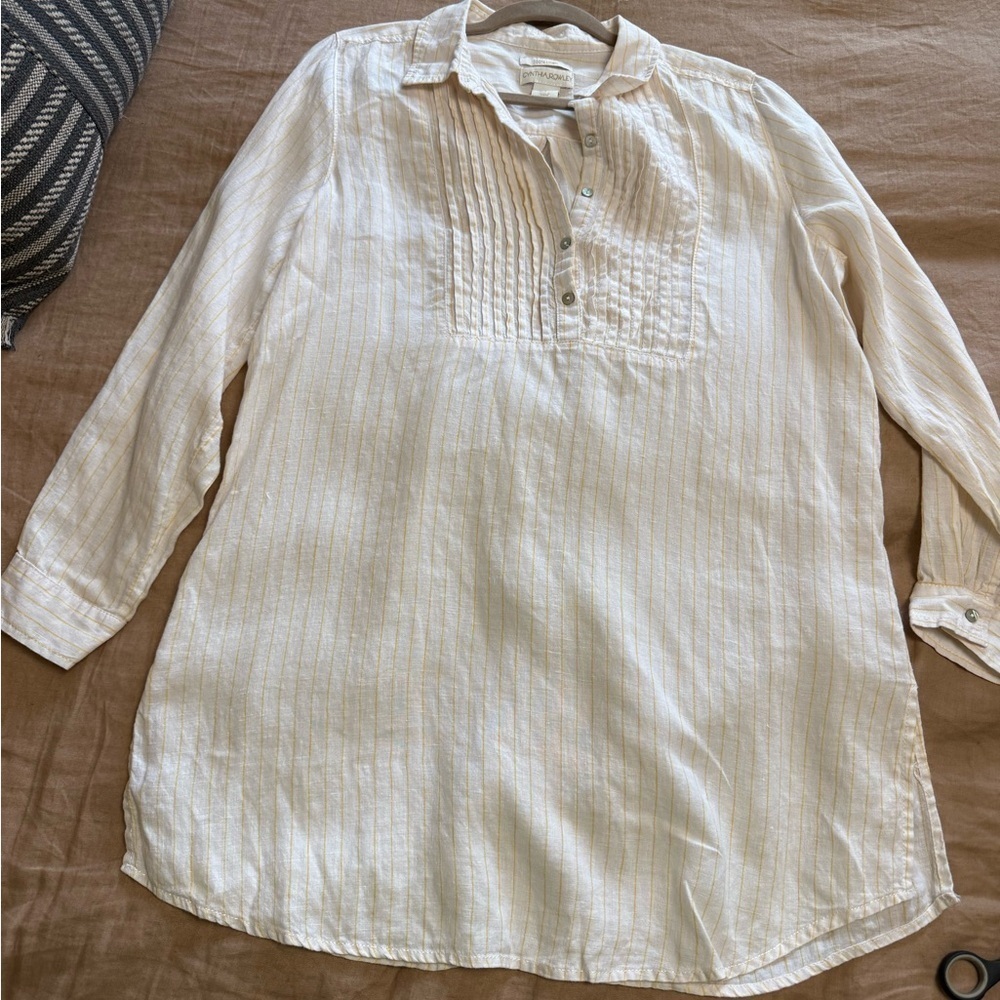 Cynthia Rowley linen Cream and Gold Linen popover Tunic top - Picture 2 of 10